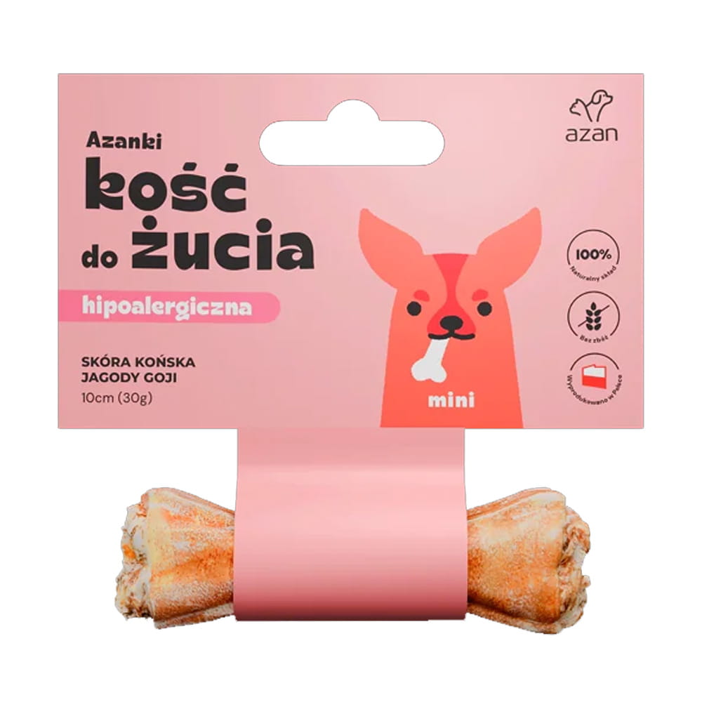 AZANKI Kość do żucia MINI ze skóry końskiej z jagodami goji 10cm